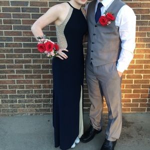 David’s Bridal Navy Blue & Rhinestone Fitted Gown